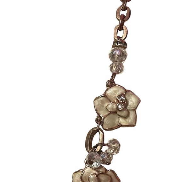 Charming Charlie Enamel Flower Crystal Rose Gold Tone Necklace - Picture 4 of 5